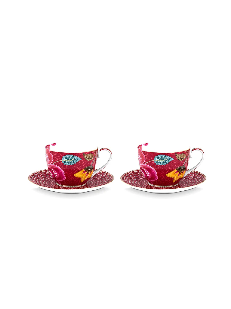 PIP STUDIO Tasse à cappuccino avec soucoupe 2 pièces BLOOMING TALES 2x280ml Fantasy Rouge foncé rouge foncé